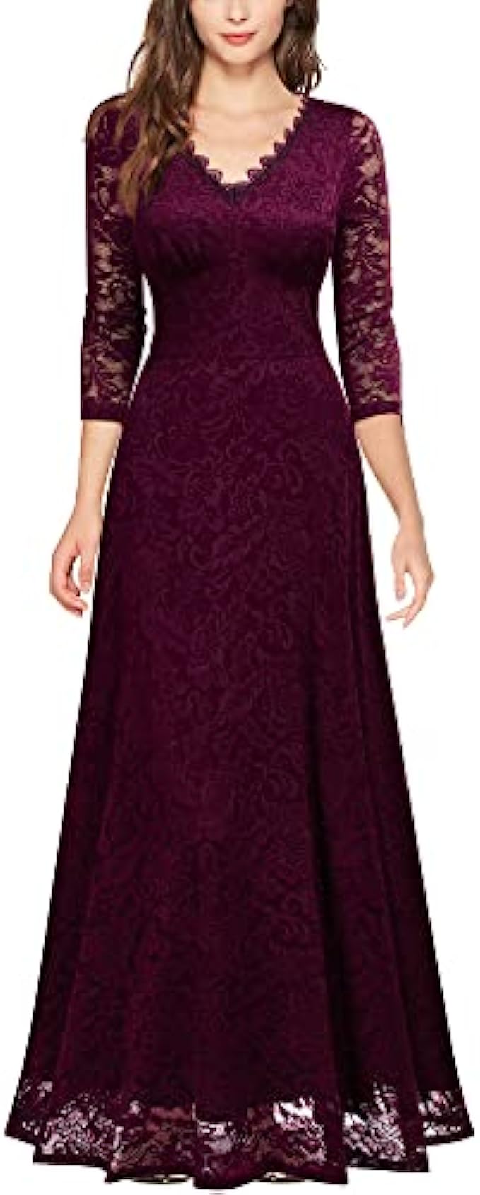 MISSMAY Women&#039;s Formal Floral Lace 2/3 Sleeves Bridesmaid Party Maxi Dress