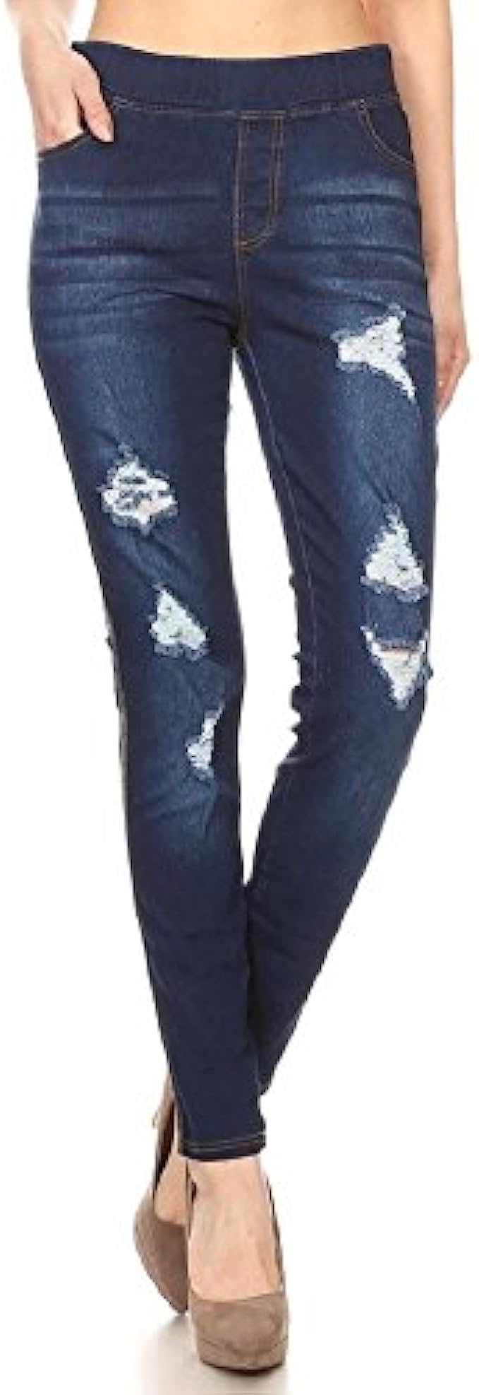 Women&#039;s Stretch Pull-On Skinny Ripped Distressed Denim Jeggings Regular-Plus Size