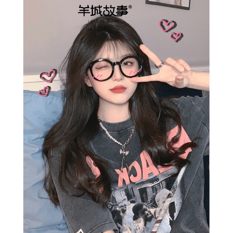 【羊城故事】100%純棉-t恤-美式復古上衣-短袖-短袖上衣-情侶裝-oversize-原宿風上衣-女生短袖t恤-衣服女