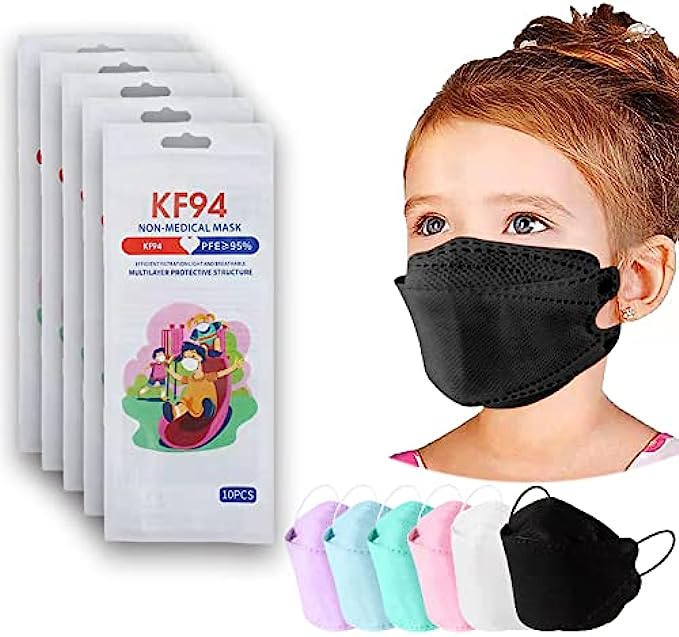 Kids KF94_Mask 50/100PCS, 4 Layer Protective_Mask Non-woven, Cup Dust_Mask 3D Disposable KF94_Mask for Children Girls Boys (50 PCS, Black 2)