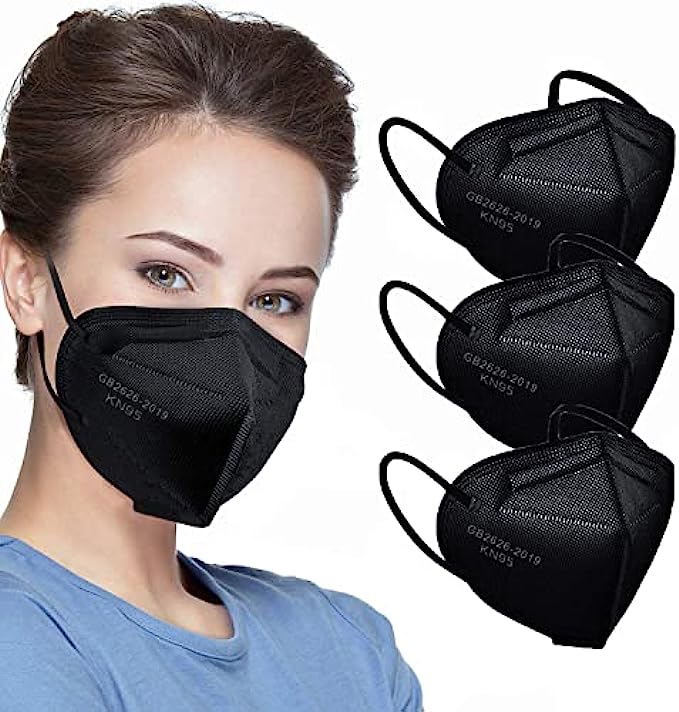 LEMENT-50pcs-KN95-Face-Mask-Black-5-Layer-Cup-Dust-Safety-Masks-Filter-Efficiency≥95%-Breathable-Elastic-Ear-Loops-Black-Masks