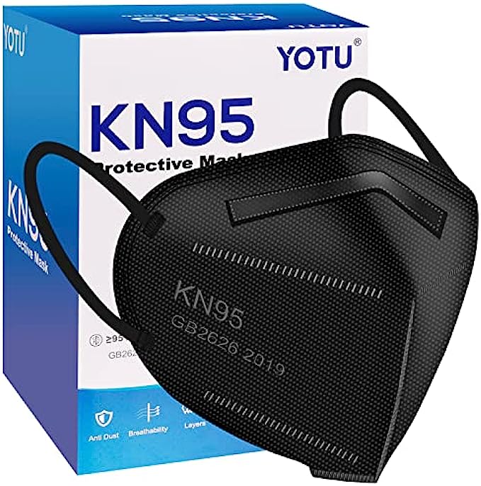 YOTU-Black-Face-Masks-60-Pcs5-Ply-Cup-Dust-MaskFilter-Efficiency-95%Suitable-for-Home-Work-Restaurants-Outdoors