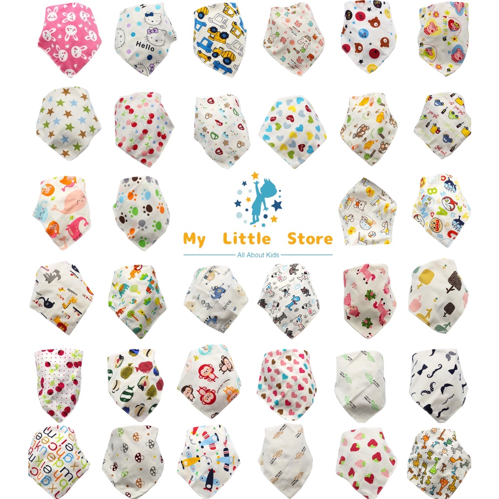 [Local-Seller---SG-Stock]-Triangle-Baby-Bibs-with-Cartoon-Design-100%-Cotton-[Minimum-Order-4]