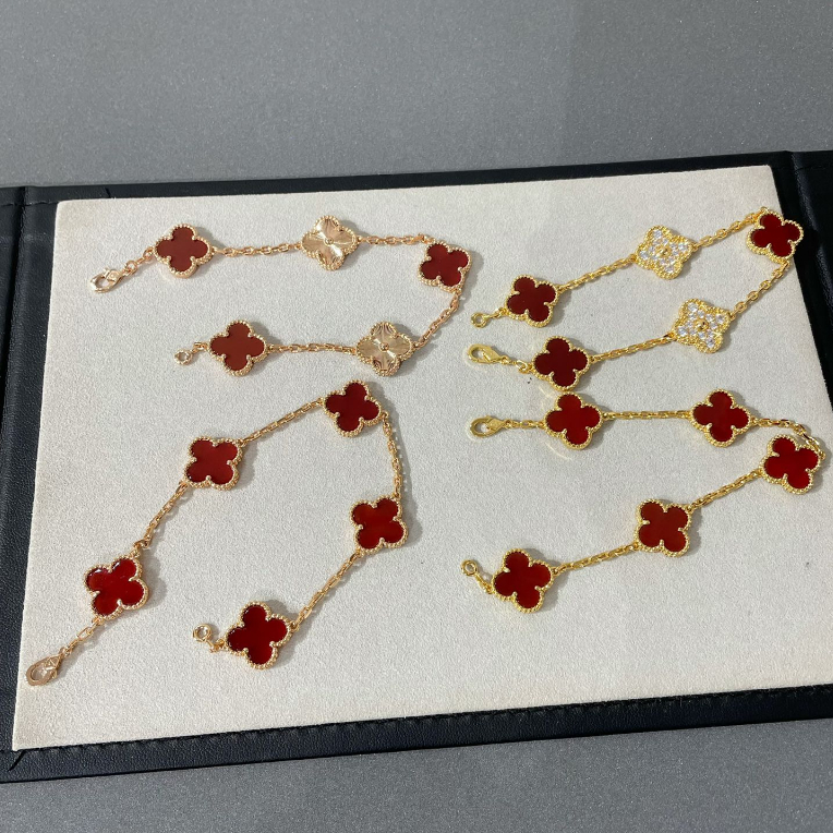 100%-Original-Authentic-V&amp;CA-Van-Cleef-Bracelet-18K-Rose-Gold-VAN-Four-Leaf-Clover-Red-Bracelet-For-Women