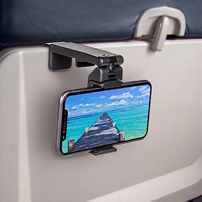 Universal Airplane in Flight Phone Mount. Handsfree Phone Holder for Desk with Multi-Directional Dual 360 Degree Rotation. Pocket Size Travel Essential Accessory for Flying