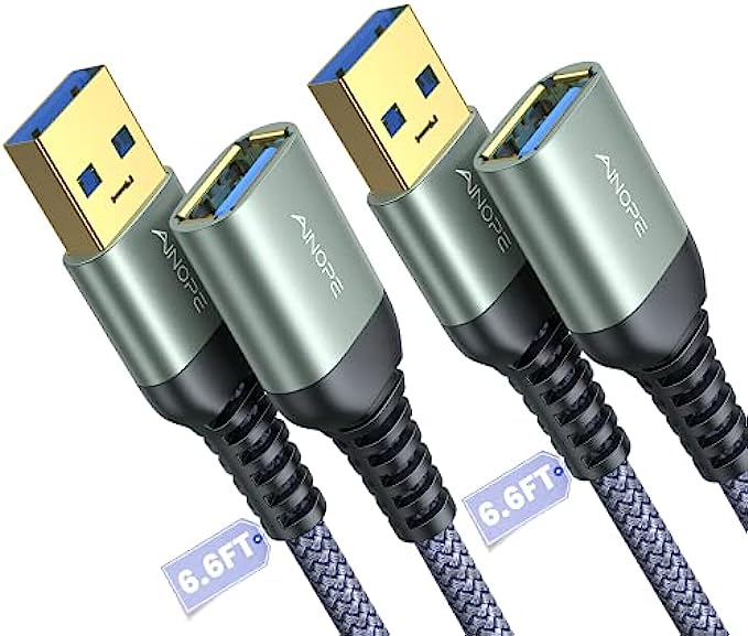 2 PACK 6.6FT+6.6FT AINOPE USB 3.0 Extension Cable Type A Male to Female Extension Cord DURABLE BRAIDED MATERIAL Fast Data Transfer Compatible with USB Keyboard,Mouse,Flash Drive, Hard Drive