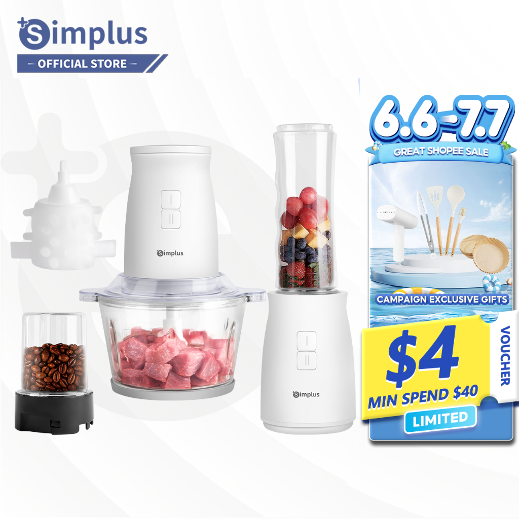 Simplus  Meat Grinder  1.8L Glass Bowl Food Chopper Processor Mixer Mincer 4 Blades Stainless steel