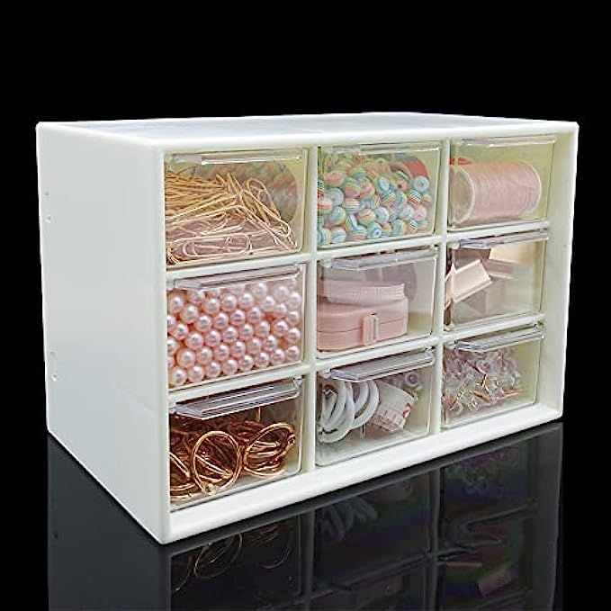 Mini Desk Organizer with Drawers, Office Supplies and Jewelry Storage Case 9 Drawers
