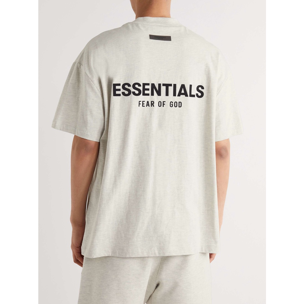 [100%-Authentic]-Fear-of-God-ESSENTIALS-SS22-Flocked-Logo-Short-Sleeve-Tee-Light-Oatmeal