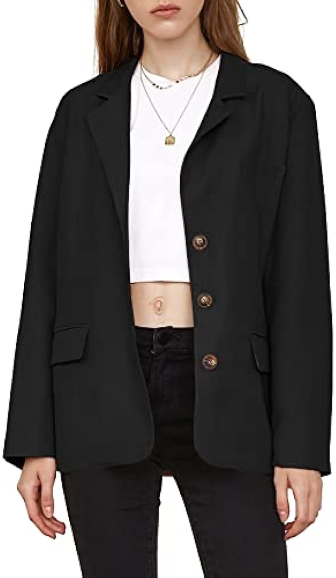 Coutgo Women&#039;s Casual Blazer Jackets Open Front Long Sleeve Lapel Button Work Office Blazers